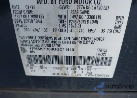 2016 Ford Explorer from USA, damaged, VIN 1FM5K7B88GGC11410